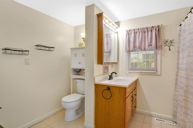 bathroom featuring tile patterned flooring, vanity, and toilet