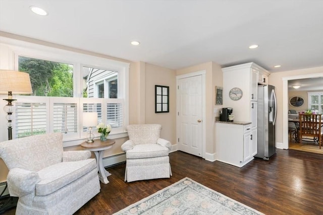 38 Pasho St, Andover, MA 01810 - sitting room featuring dark wood-style floors, a baseboard radiator, and recessed lighting