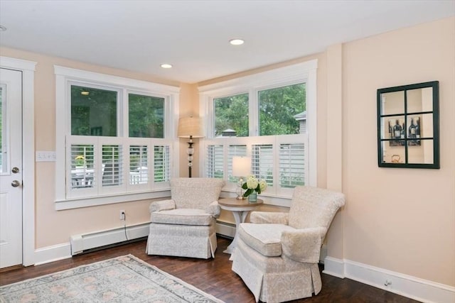38 Pasho St, Andover, MA 01810 - living area featuring a baseboard radiator, wood finished floors, and recessed lighting