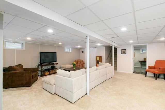 38 Pasho St, Andover, MA 01810 - carpeted living area featuring stairway and recessed lighting