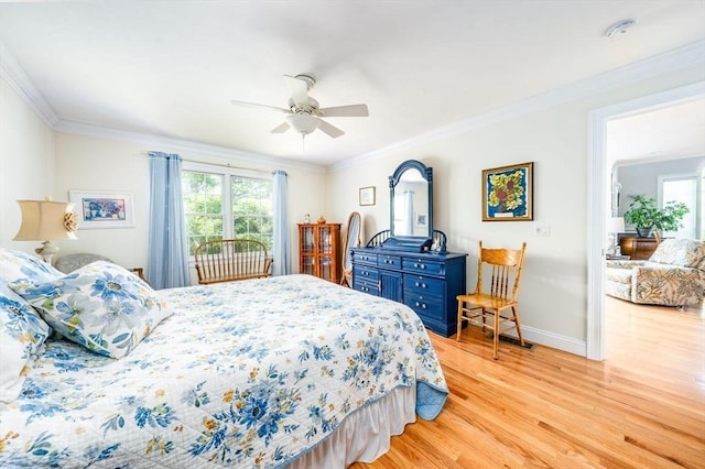 38 Gold Leaf, Mashpee, MA 02649 - bedroom with multiple windows, light wood-style flooring, access to exterior, crown molding, and a ceiling fan