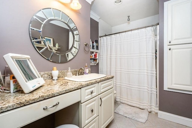 38 Gold Leaf, Mashpee, MA 02649 - bathroom with vanity, tile patterned floors, and a shower with curtain