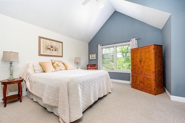 38 Gold Leaf, Mashpee, MA 02649 - bedroom with light colored carpet, vaulted ceiling, and a ceiling fan