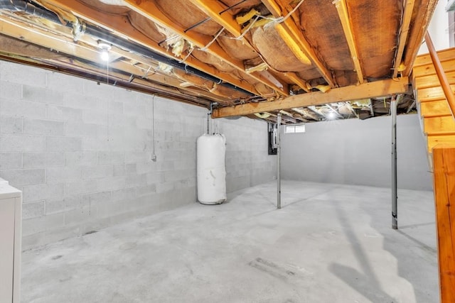 basement featuring gas water heater