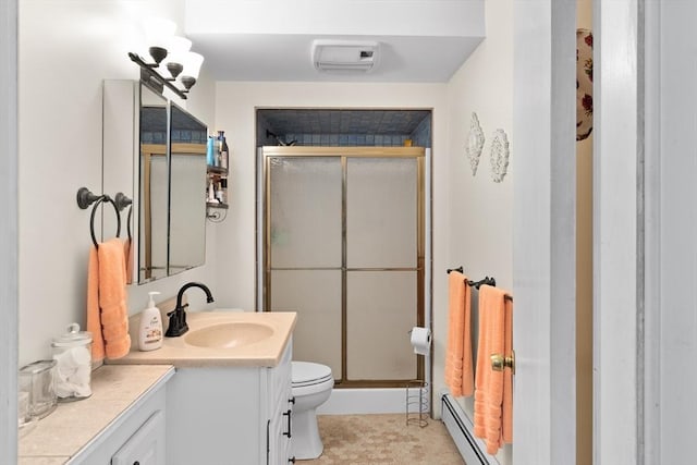 41 Edwards St, Southbridge, MA 01550 - full bath featuring vanity, a stall shower, and baseboard heating