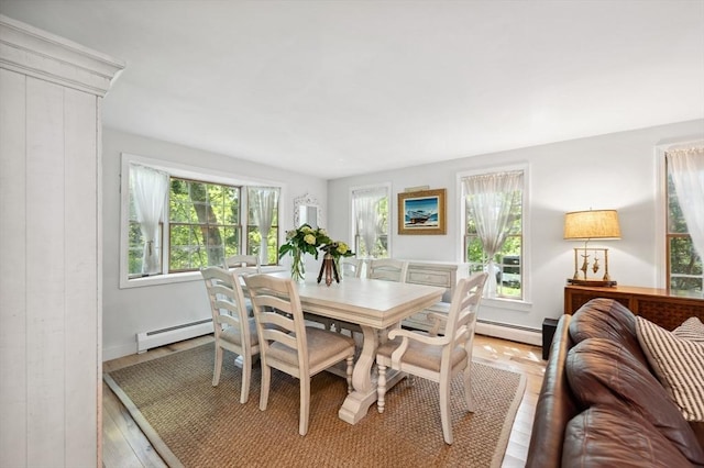 15 Youngs Rd, Gloucester, MA 01930 - dining area featuring a baseboard radiator, light wood finished floors, and a baseboard heating unit