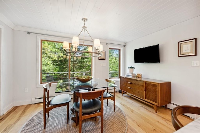 15 Youngs Rd, Gloucester, MA 01930 - dining room with light wood-style flooring, a chandelier, healthy amount of natural light, wooden ceiling, and baseboards