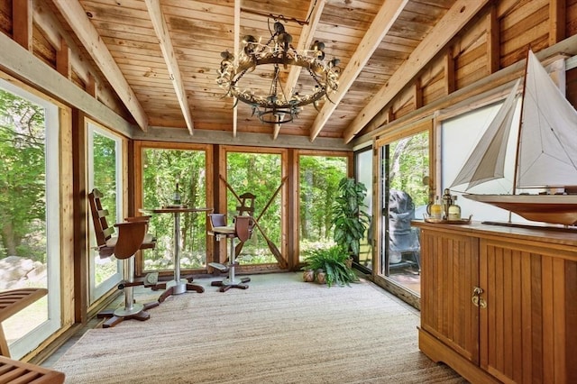 15 Youngs Rd, Gloucester, MA 01930 - sunroom / solarium featuring healthy amount of natural light, wooden ceiling, and a chandelier