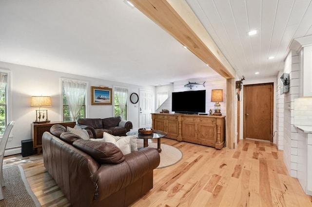 15 Youngs Rd, Gloucester, MA 01930 - living area with baseboard heating, light wood-style flooring, and recessed lighting