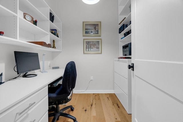 office space with light wood-style flooring and baseboards