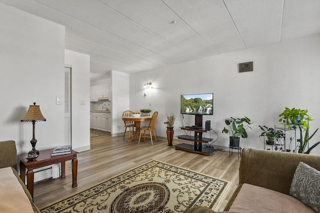 living area featuring light wood-style flooring