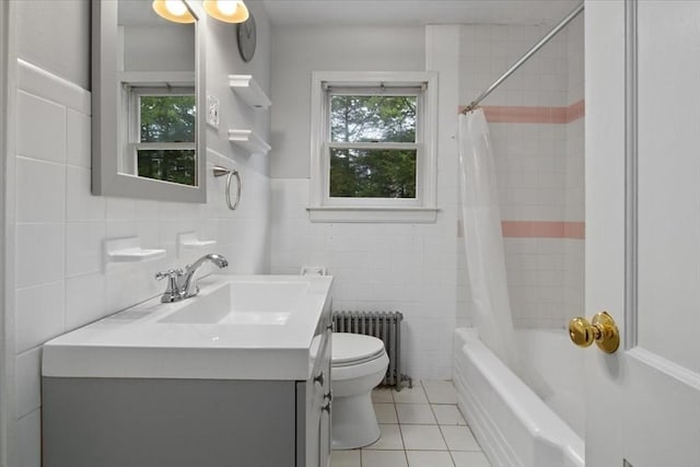 88 Cocasset St Unit 1, Foxboro, MA 02035 - full bathroom featuring radiator, tile patterned flooring, vanity, tile walls, and toilet