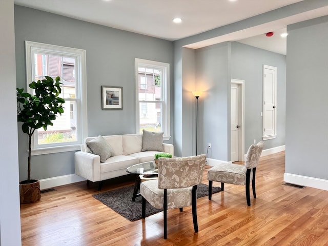 living room with light wood-type flooring