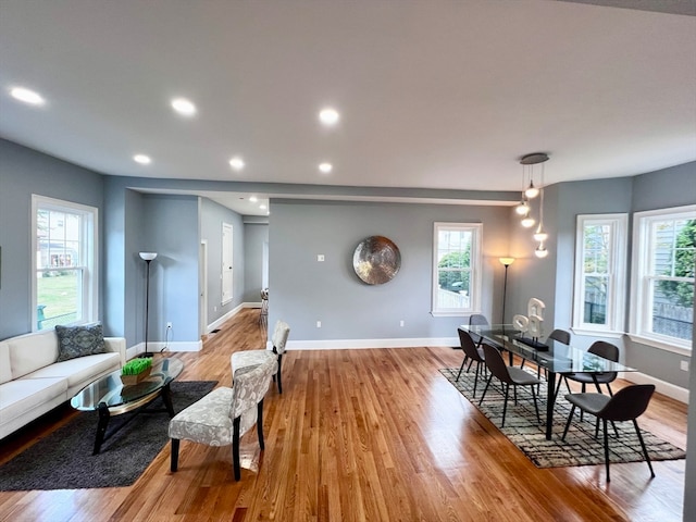 living room with a healthy amount of sunlight and light wood-type flooring