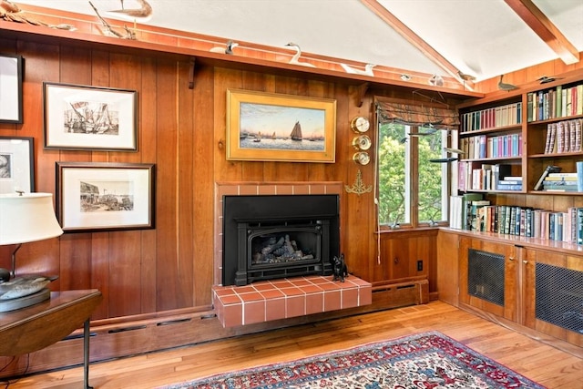 21 Fremont St, Dartmouth, MA 02748 - living room with wood finished floors and wooden walls