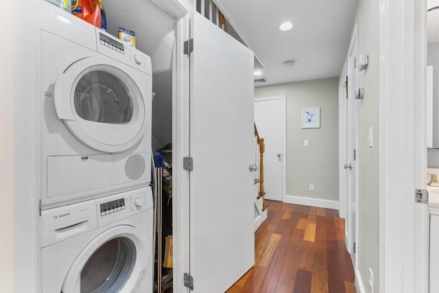 161 I St Unit 1, Boston, MA 02127 - washroom with stacked washer / dryer, wood finished floors, and recessed lighting