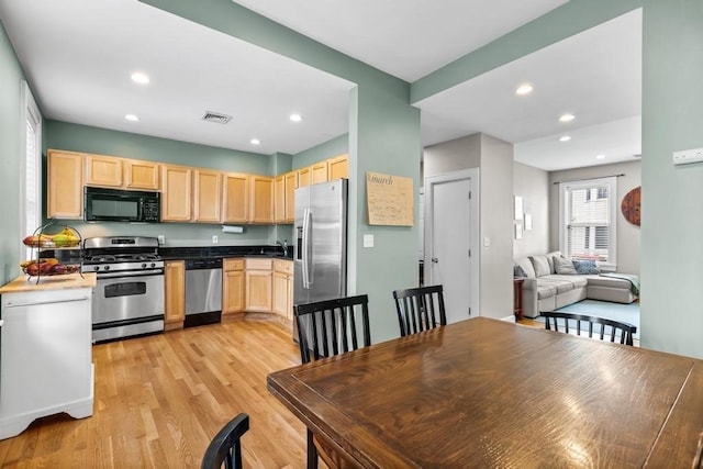 161 I St Unit 1, Boston, MA 02127 - kitchen featuring stainless steel appliances, light brown cabinetry, light wood finished floors, and recessed lighting