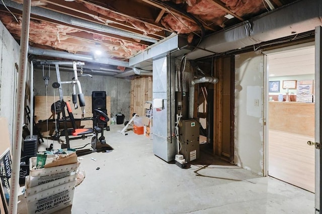 basement with heating unit