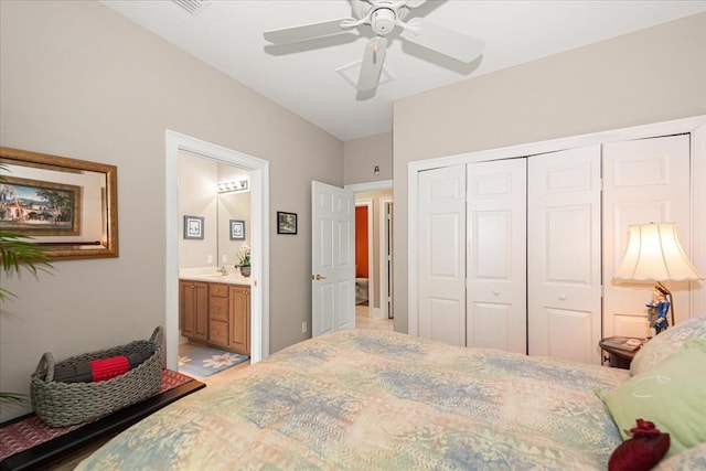 10852 Tiberio Dr, Fort Myers, FL 33913 - bedroom with ensuite bathroom, a closet, and ceiling fan