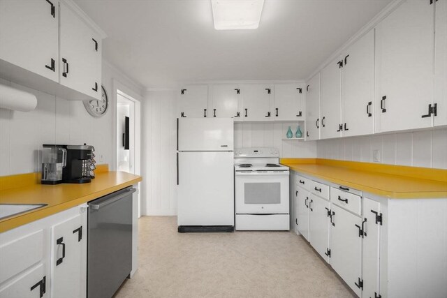 30 Captain Nickerson Ln, Dennis, MA 02660 - kitchen featuring light floors, white cabinets, white appliances, and light countertops