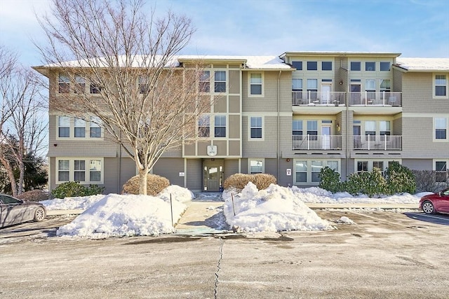 view of snow covered building