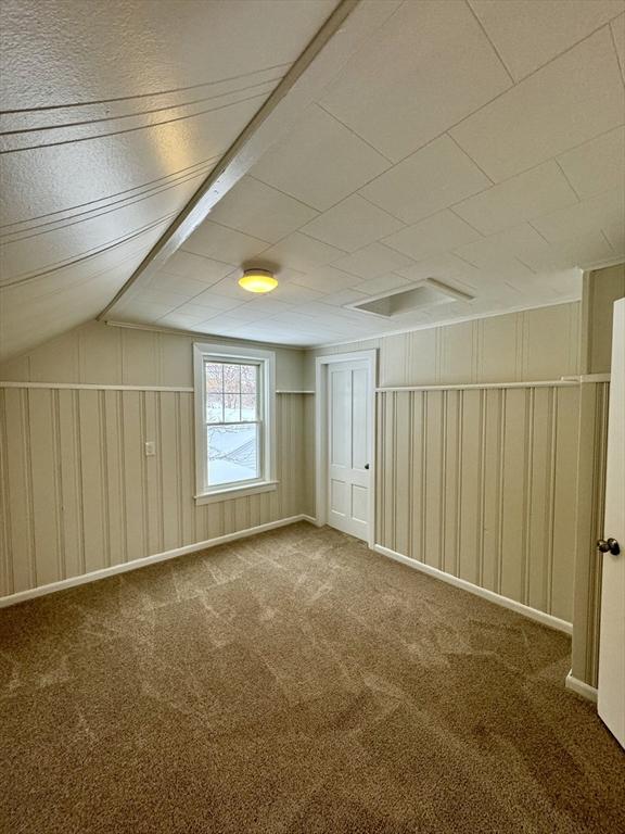 bonus room featuring lofted ceiling and carpet floors