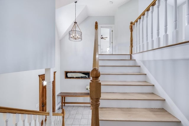 72 Oliver Snow Rd, Harwich, MA 02646 - stairway with a chandelier and tile patterned floors