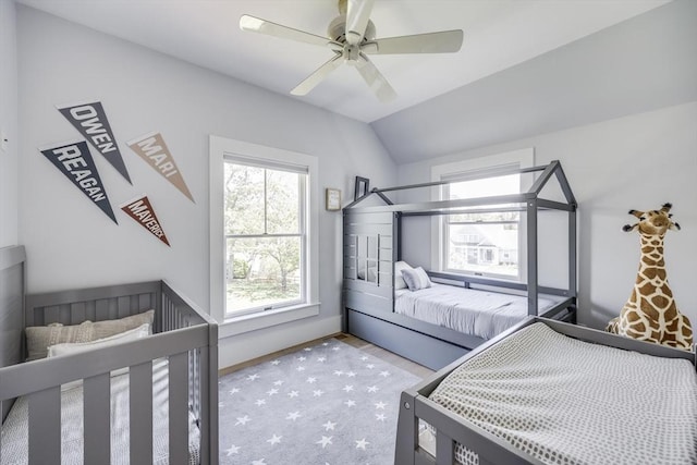 72 Oliver Snow Rd, Harwich, MA 02646 - bedroom featuring vaulted ceiling, ceiling fan, baseboards, and wood finished floors
