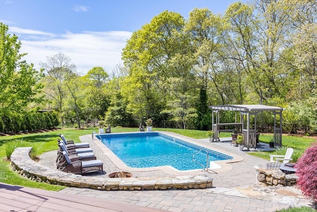 72 Oliver Snow Rd, Harwich, MA 02646 - swimming pool with a fire pit, a patio area, and a lawn