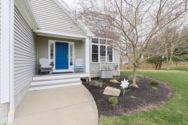 entrance to property featuring a yard