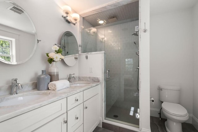23 Troy Ln Unit 23, Newton, MA 02468 - bathroom with double vanity, a shower stall, and toilet
