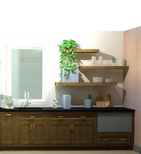 bar with sink and dark brown cabinets