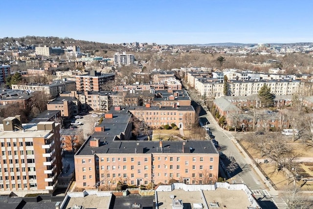 drone / aerial view with a city view