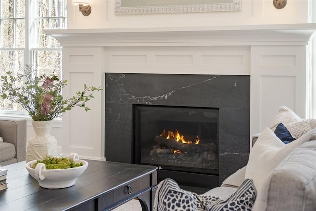 room details with a decorative wall and a premium fireplace