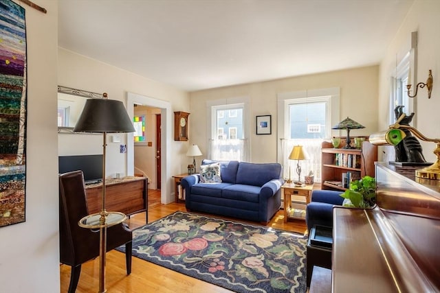 living room with wood finished floors