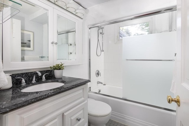 full bathroom with vanity, toilet, and shower / bathtub combination