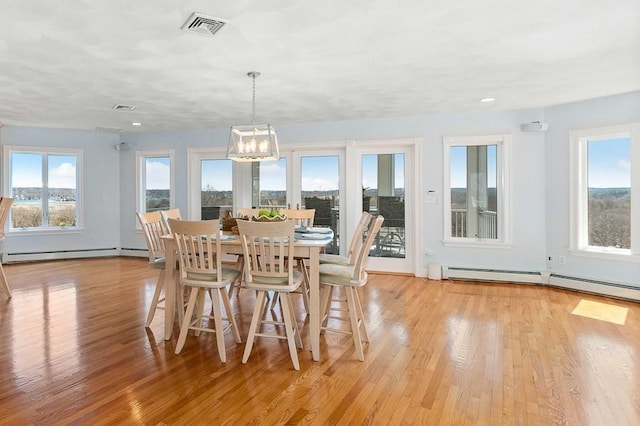3 Longview Ter, Gloucester, MA 01930 - dining room featuring light wood finished floors, baseboard heating, recessed lighting, and a chandelier