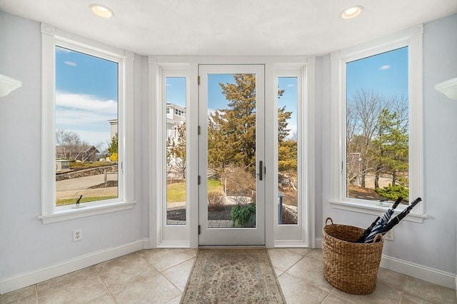 3 Longview Ter, Gloucester, MA 01930 - doorway featuring light tile patterned floors, baseboards, and recessed lighting