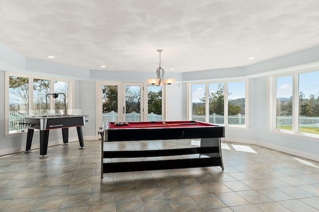 3 Longview Ter, Gloucester, MA 01930 - rec room featuring pool table, baseboards, tile patterned flooring, and recessed lighting