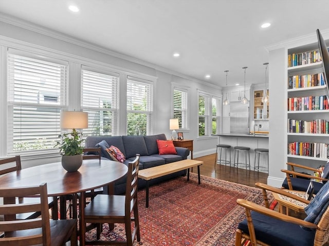 9 Sedgwick St Unit 1, Boston, MA 02130 - living room with crown molding, recessed lighting, and dark wood-type flooring