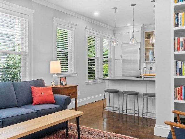 9 Sedgwick St Unit 1, Boston, MA 02130 - living area featuring dark wood finished floors and crown molding