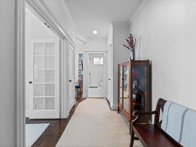 9 Sedgwick St Unit 1, Boston, MA 02130 - hallway with dark wood-type flooring and crown molding