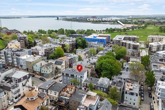 aerial view of a nearby body of water