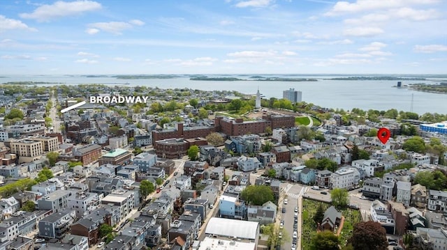 aerial overview of property's location featuring a large body of water