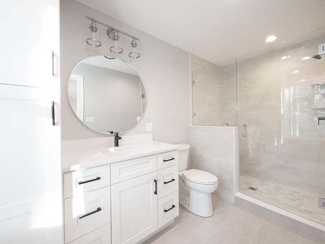 7 Brookdale Rd, Natick, MA 01760 - bathroom with vanity, tile patterned floors, toilet, and a shower stall