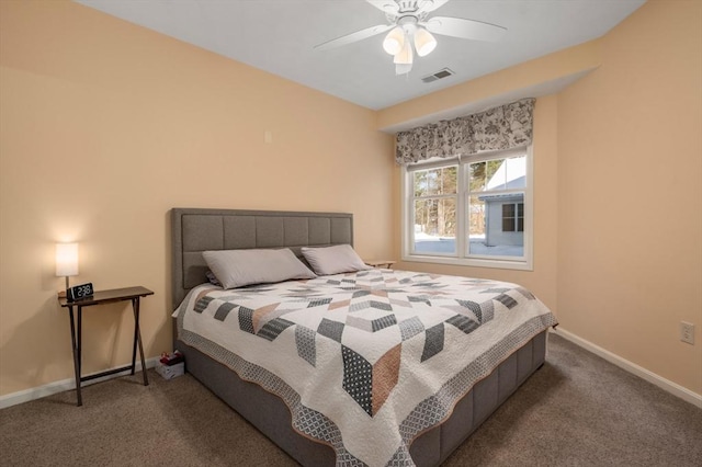 bedroom with carpet floors and ceiling fan