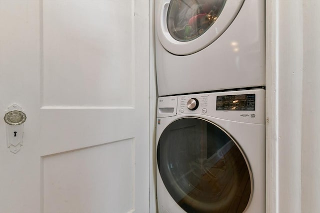 28 Fletcher St Unit 1, Boston, MA 02131 - laundry area with stacked washer and clothes dryer