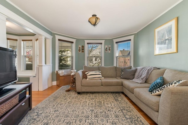28 Fletcher St Unit 1, Boston, MA 02131 - living room featuring light wood-style floors and ornamental molding