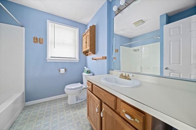 full bathroom featuring shower / bathing tub combination, toilet, and vanity