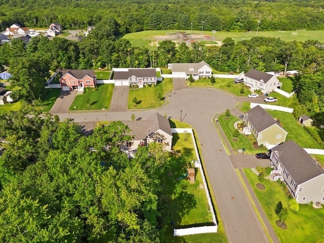 bird's eye view with a view of trees and a residential view